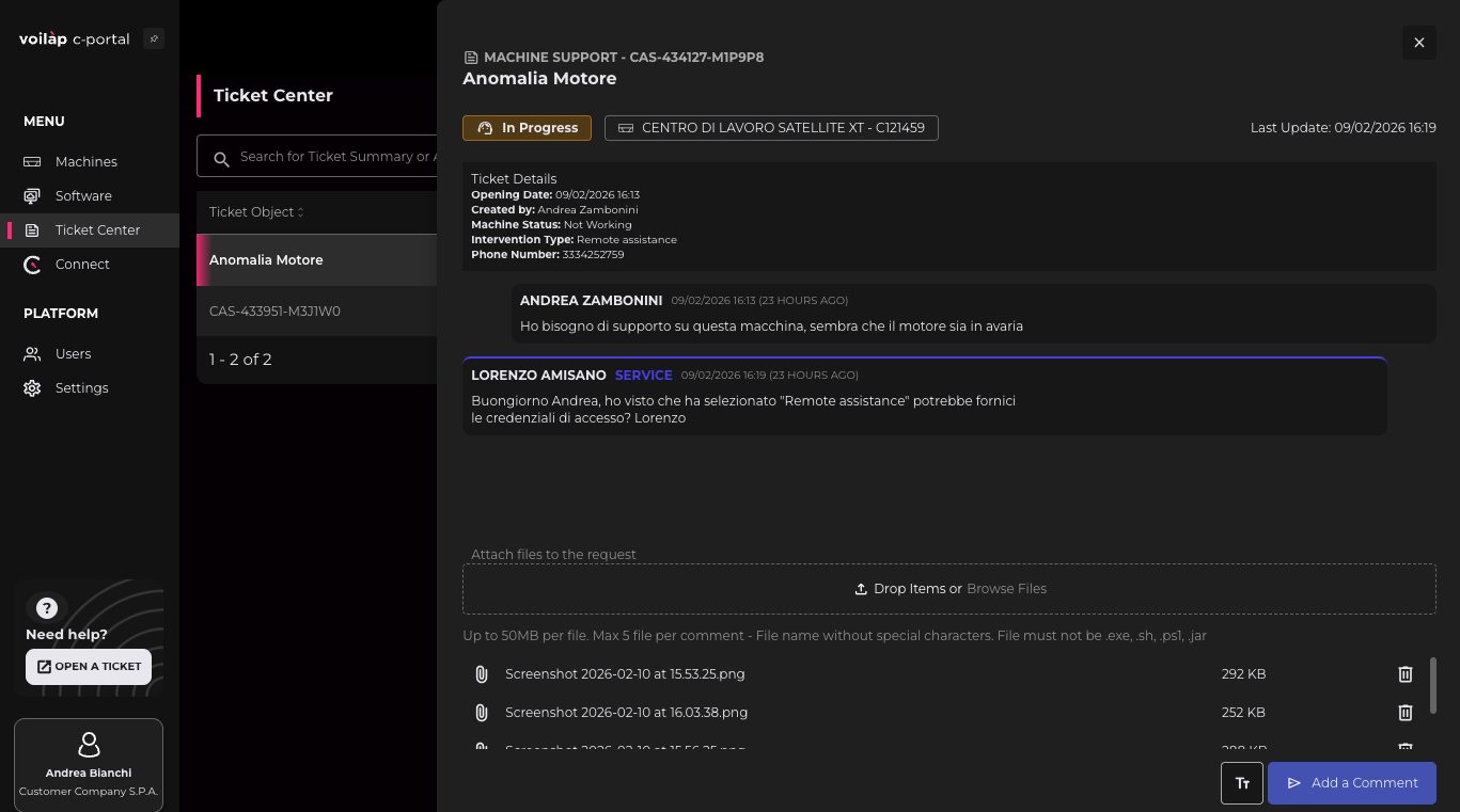 Chat con il Service in un ticket